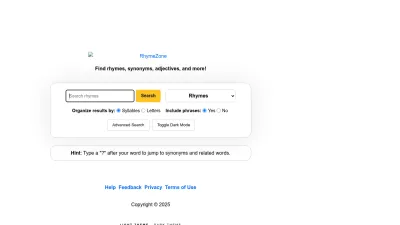 Screenshot of Rhymezone.com