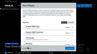 Screenshot of Imax.com