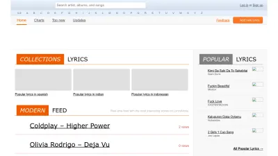 Screenshot of Lyricsmode.com
