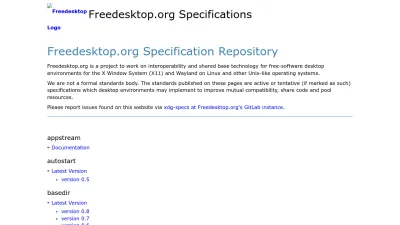 Screenshot of Specifications.freedesktop.org