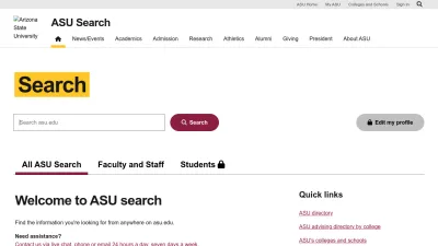 Screenshot preview of search.asu.edu