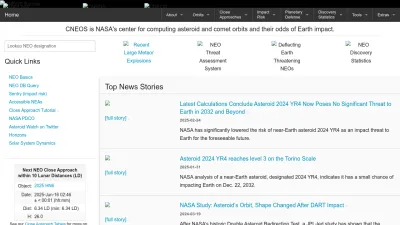 Screenshot preview of cneos.jpl.nasa.gov