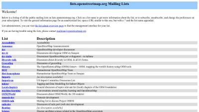 Screenshot of Lists.openstreetmap.org