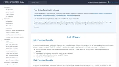 Screenshot of Freeformatter.com