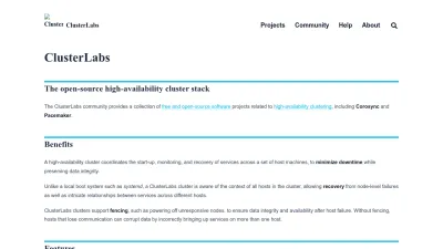 Screenshot of Clusterlabs.org