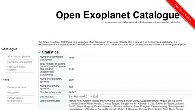 Screenshot of Openexoplanetcatalogue.com