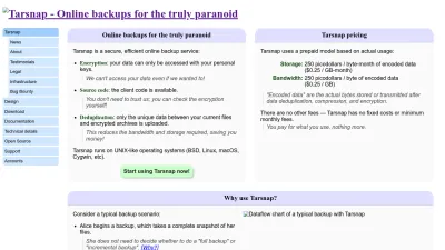 Screenshot of Tarsnap.com