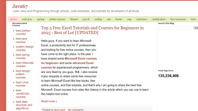 Screenshot of Java67.com