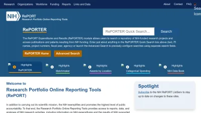 Screenshot of Report.nih.gov