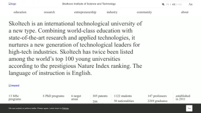 Screenshot of Skoltech.ru