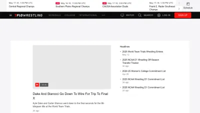 Screenshot preview of flowrestling.org