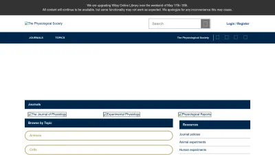 Screenshot of Physoc.onlinelibrary.wiley.com