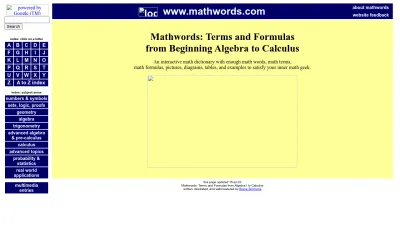 Screenshot of Mathwords.com