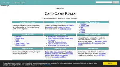 Screenshot of Pagat.com