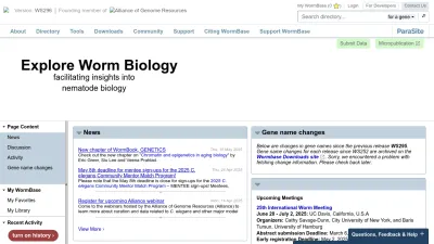 Screenshot of Wormbase.org
