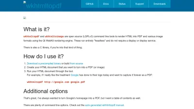 Screenshot of Wkhtmltopdf.org