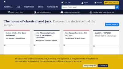 Screenshot of Prestomusic.com