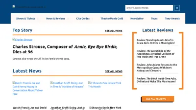 Screenshot of Theatermania.com