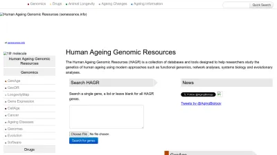 Screenshot of Genomics.senescence.info