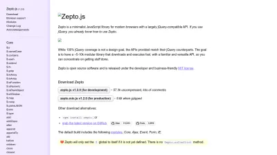 Screenshot of Zeptojs.com