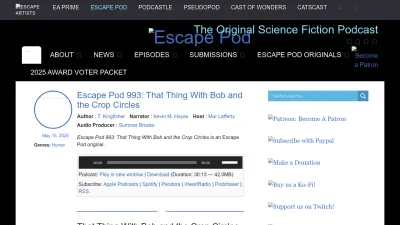 Screenshot of Escapepod.org