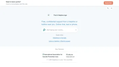 Screenshot of Findahelpline.com