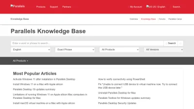 Screenshot of Kb.parallels.com