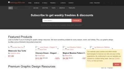 Screenshot of Thehungryjpeg.com