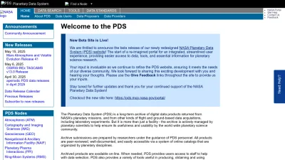 Screenshot of Pds.nasa.gov