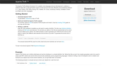 Screenshot of Thrift.apache.org