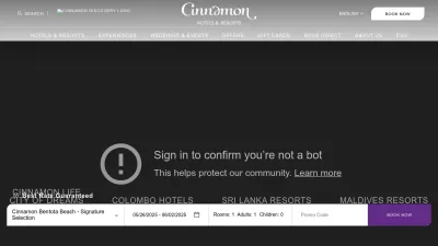 Screenshot preview of cinnamonhotels.com
