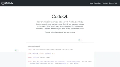 Screenshot of Codeql.github.com