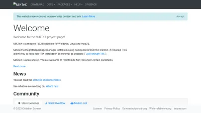 Screenshot of Miktex.org