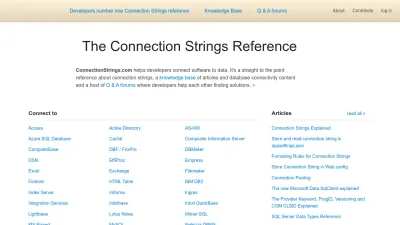 Screenshot of Connectionstrings.com