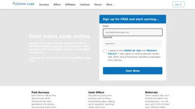 Screenshot preview of ysense.com