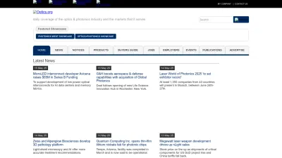Screenshot of Optics.org