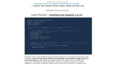 Screenshot of Scalatest.org