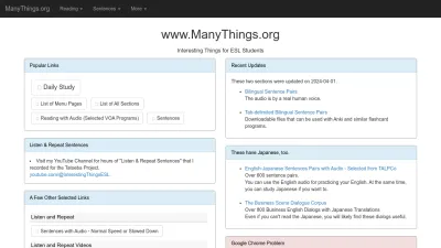 Screenshot of Manythings.org