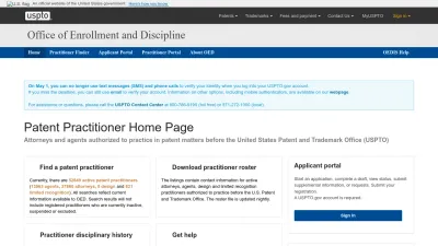 Screenshot of Oedci.uspto.gov