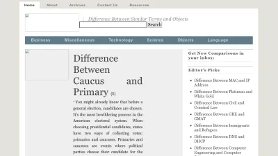 Screenshot of Differencebetween.net