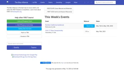 Screenshot preview of thebluealliance.com