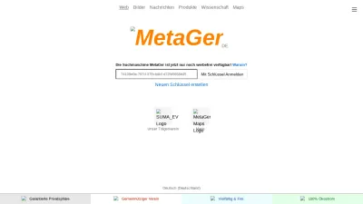 Screenshot of Metager.de