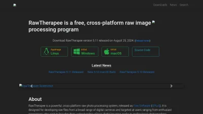 Screenshot preview of rawtherapee.com