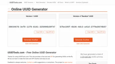 Screenshot preview of uuidtools.com