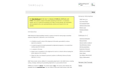 Screenshot preview of samtools.sourceforge.net