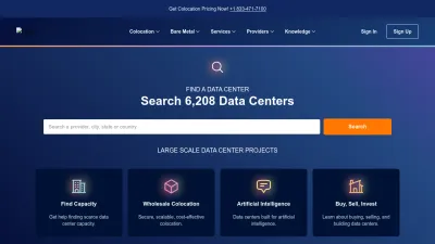 Screenshot preview of datacenters.com
