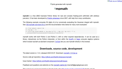 Screenshot preview of mpmath.org