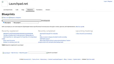 Screenshot preview of blueprints.launchpad.net