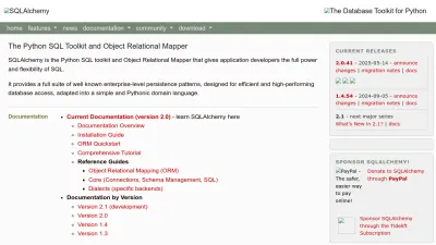 Screenshot preview of sqlalchemy.org