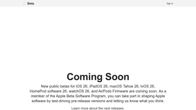 Screenshot preview of beta.apple.com